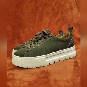 Green Suede Leather Platform Sneakers